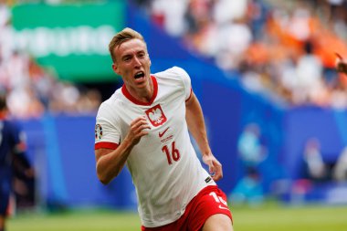 Adam Buksa, Polonya ve Hollanda milli takımları arasında Olympiastadion, Berlin, Almanya 'da oynanan 2024 UEFA Euro 2024 maçında gol attıktan sonra kutluyor (Maciej Rogowski)