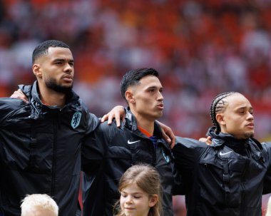 Cody Gakpo, Tijjani Reijnders, Xavi Simons UEFA Euro 2024 maçında Polonya ve Hollanda milli takımları arasında Olympiastadion, Berlin, Almanya (Maciej Rogowski))