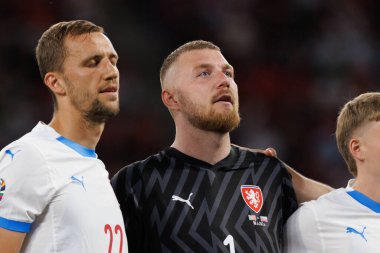 Tomas Soucek, Jindrich Stanek UEFA Euro 2024 maçında Portekiz ve Çek Cumhuriyeti milli takımları arasında Red Bull Arena 'da (Maciej Rogowski)