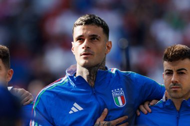 Gianluca Scamacca, İsviçre ve İtalya milli takımları arasında Almanya 'nın başkenti Berlin' de oynanan 16 maçlık UEFA Euro 2024 turu sırasında görüldü (Maciej Rogowski))