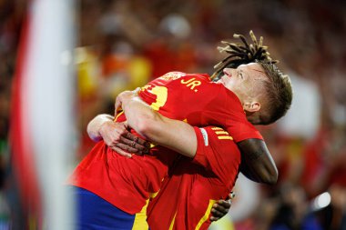 Nico Williams, İspanya ve Gürcistan milli takımları arasında oynanan UEFA Euro 2024 maçında attığı golün ardından Almanya 'nın Köln kentinde düzenlenen RheinEnergieStadion' da kutlama yaparken görüldü (Maciej Rogowski)