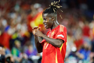 Nico Williams, İspanya ve Gürcistan milli takımları arasında oynanan UEFA Euro 2024 karşılaşmasında Almanya 'nın Köln kentinde düzenlenen RheinEnergieStadion' da kutlama yaparken görüldü (Maciej Rogowski)