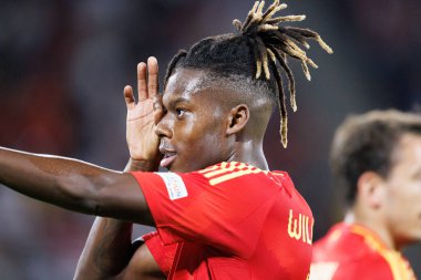 Nico Williams, İspanya ve Gürcistan milli takımları arasında oynanan UEFA Euro 2024 karşılaşmasında Almanya 'nın Köln kentinde düzenlenen RheinEnergieStadion' da kutlama yaparken görüldü (Maciej Rogowski)