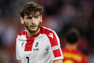 Kvicha Kvaratshkelia, İspanya ve Gürcistan milli takımları arasında oynanan UEFA Euro 2024 turu sırasında RheinEnergieStadion, Köln, Almanya 'da görüldü (Maciej Rogowski)