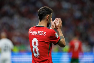 Bruno Fernandes, Portekiz ve Slovenya milli takımları arasında Almanya 'nın Deutsche Bank Park kentinde oynanan 16 maçlık UEFA Euro 2024 raundunda görüldü (Maciej Rogowski)