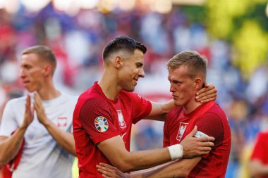 Jan Bednarek, Karol Swiderski UEFA Euro 2024 maçında Fransa ve Polonya milli takımları arasında Signal Iduna Park, Dortmund, Almanya (Maciej Rogowski)
