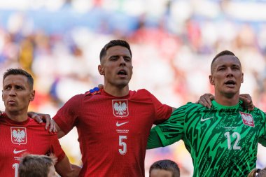 Przemyslaw Frankowski, Jan Bednarek, Lukasz Skorupski UEFA Euro 2024 maçında Fransa ve Polonya milli takımları arasında Signal Iduna Park, Dortmund, Almanya (Maciej Rogowski, Almanya))