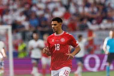 Alexander Bah, UEFA Euro 2024 maçında Danimarka ve İngiltere milli takımları arasında Deutsche Bank Park 'ta (Maciej Rogowski)