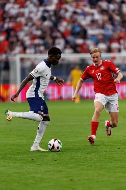 Bukayo Saka, UEFA Euro 2024 maçında Danimarka ve İngiltere milli takımları arasında Deutsche Bank Park 'ta (Maciej Rogowski)