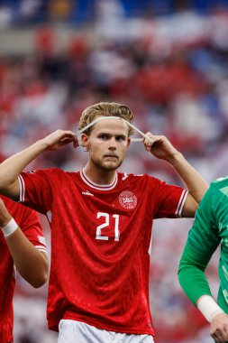 Morten Hjulmand, UEFA Euro 2024 maçında Deutsche Bank Park 'ta Danimarka ve İngiltere milli takımları arasında görüldü (Maciej Rogowski)