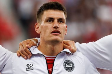 Joakim Maehle, Danimarka ve İngiltere milli takımları arasında Deutsche Bank Park 'ta (Maciej Rogowski)