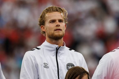 Morten Hjulmand, UEFA Euro 2024 maçında Deutsche Bank Park 'ta Danimarka ve İngiltere milli takımları arasında görüldü (Maciej Rogowski)
