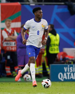 Aurelien Tchouameni, UEFA Euro 2024 maçında Portekiz ve Fransa milli takımları arasında Almanya 'nın Hamburg kentinde görüldü (Maciej Rogowski)
