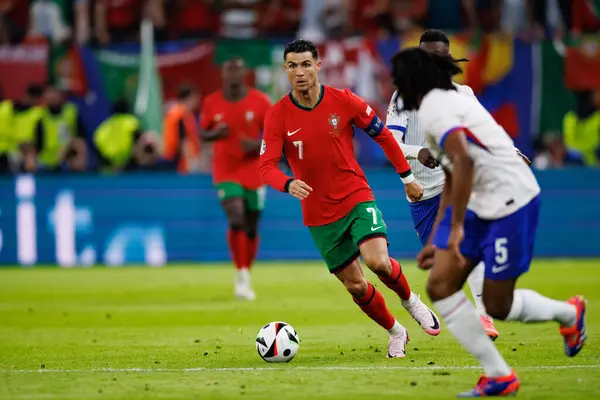 stock image Cristiano Ronaldo  seen during UEFA Euro 2024 game between national teams of Portugal and France at Volksparkstadium, Hamburg, Germany (Maciej Rogowski)