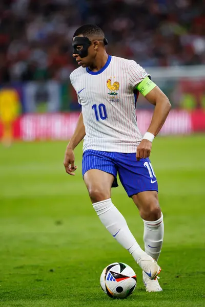 stock image Kylian Mbappe  seen during UEFA Euro 2024 game between national teams of Portugal and France at Volksparkstadium, Hamburg, Germany (Maciej Rogowski)