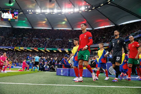 stock image Cristiano Ronaldo  seen during UEFA Euro 2024 game between national teams of Portugal and France at Volksparkstadium, Hamburg, Germany (Maciej Rogowski)