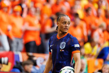 Xavi Simons, Romanya ve Hollanda milli takımları arasında Almanya 'nın Allianz Arena kentinde oynanan 16 maçlık UEFA Euro 2024 raundunda görüldü (Maciej Rogowski)