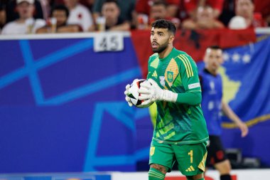 David Raya, UEFA Euro 2024 maçında Arnavutluk ve İspanya milli takımları arasında Merkur Spiel-Arena, Düsseldorf, Almanya 'da görüldü (Maciej Rogowski)