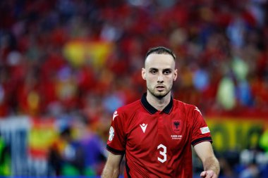 Mario Mitaj, UEFA Euro 2024 maçında Arnavutluk ve İspanya milli takımları arasında Merkur Spiel-Arena, Düsseldorf, Almanya 'da görüldü (Maciej Rogowski)