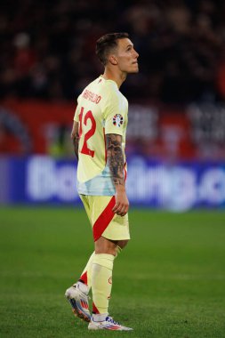 Alejandro Grimaldo, UEFA Euro 2024 maçında Arnavutluk ve İspanya milli takımları arasında Merkur Spiel-Arena, Dusseldorf, Almanya 'da görüldü (Maciej Rogowski)