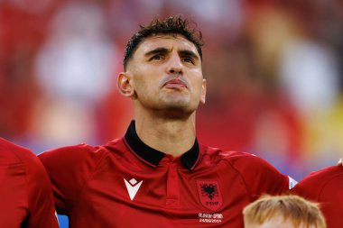 Kazim Laci, UEFA Euro 2024 maçında Arnavutluk ve İspanya milli takımları arasında Merkur Spiel-Arena, Dusseldorf, Almanya 'da görüldü (Maciej Rogowski))