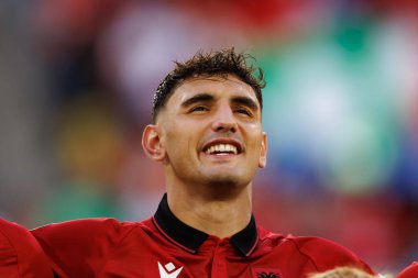 Kazim Laci, UEFA Euro 2024 maçında Arnavutluk ve İspanya milli takımları arasında Merkur Spiel-Arena, Dusseldorf, Almanya 'da görüldü (Maciej Rogowski))