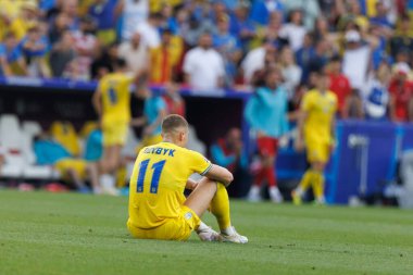 Artem Dovbyk, UEFA Euro 2024 maçından sonra MHPArena, Stuttgart, Almanya 'daki Ukrayna ve Belçika milli takımları arasında görüldü. 