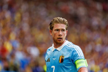 Kevin De Bruyne UEFA Euro 2024 maçında MHPArena, Stuttgart, Almanya 'da Ukrayna ve Belçika milli takımları arasında görüldü. 