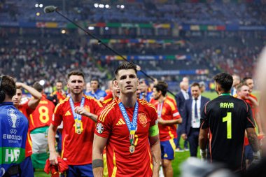 Alvaro Morata, İspanya ve İngiltere milli takımları arasında Olimpiyat Stadyumu, Berlin, Almanya 'da oynanan UEFA Euro 2024 final maçını kazandıktan sonra kutlama yaparken görüldü (Maciej Rogowski))