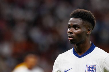 Bukayo Saka, UEFA Euro 2024 final maçında İspanya ve İngiltere milli takımları arasında Olympiastadium, Berlin, Almanya 'da görüldü (Maciej Rogowski))