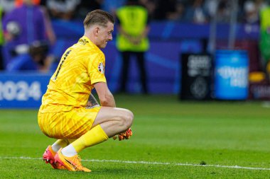 Jordan Pickford, UEFA Euro 2024 final maçında İspanya ve İngiltere milli takımları arasında Olympiastadium, Berlin, Almanya 'da görüldü (Maciej Rogowski)