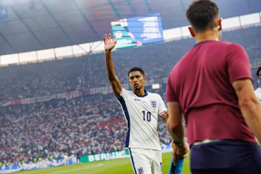Jude Bellingham, UEFA Euro 2024 final maçında İspanya ve İngiltere milli takımları arasında Olympiastadium, Berlin, Almanya 'da görüldü (Maciej Rogowski)