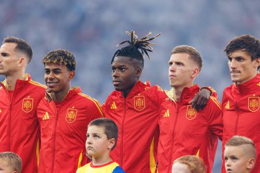 İspanya 'nın oyuncuları UEFA Euro 2024 final maçında İspanya ve İngiltere milli takımları arasında Olympiastadium, Berlin, Almanya' da görüldü (Maciej Rogowski)