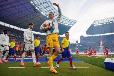 Jordan Pickford, UEFA Euro 2024 final maçında İspanya ve İngiltere milli takımları arasında Olympiastadium, Berlin, Almanya 'da görüldü (Maciej Rogowski)