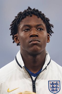 Kobbie Mainoo UEFA Euro 2024 final maçında İspanya ve İngiltere milli takımları arasında Olympiastadium, Berlin, Almanya 'da görüldü (Maciej Rogowski)