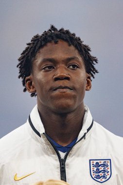 Kobbie Mainoo UEFA Euro 2024 final maçında İspanya ve İngiltere milli takımları arasında Olympiastadium, Berlin, Almanya 'da görüldü (Maciej Rogowski)