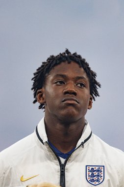 Kobbie Mainoo UEFA Euro 2024 final maçında İspanya ve İngiltere milli takımları arasında Olympiastadium, Berlin, Almanya 'da görüldü (Maciej Rogowski)