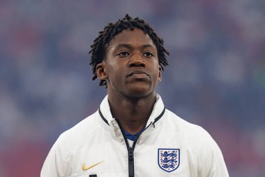 Kobbie Mainoo UEFA Euro 2024 final maçında İspanya ve İngiltere milli takımları arasında Olympiastadium, Berlin, Almanya 'da görüldü (Maciej Rogowski)