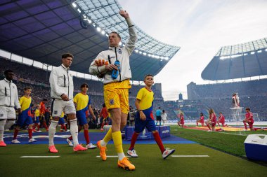 Jordan Pickford, UEFA Euro 2024 final maçında İspanya ve İngiltere milli takımları arasında Olympiastadium, Berlin, Almanya 'da görüldü (Maciej Rogowski)