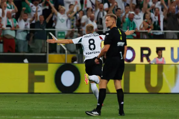 stock image Rafal Augustyniak celebrates after goal  during PKO BP Ekstraklasa game between teams of  Legia Warszawa and Zaglebie Lubin  at Stadion Miejski Legii Warszawa, Warsaw, Poland (Maciej Rogowski)