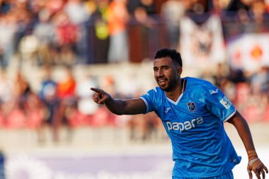 Mahmoud Trezeguet, Avrupa Ligi ikinci tur eleme maçında Slovakya 'nın Stadyum MFK Ruzomberok kentinde MFK Ruzomberok ve Trabzonspor takımları arasında attığı golü kutluyor (Maciej Rogowski))