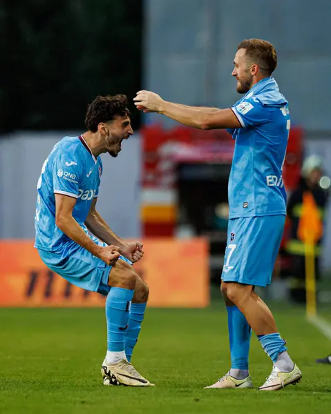 stock image Cihan Cenak celebrates after scoring goal  during Europa League second round qualifying game between teams of MFK Ruzomberok and Trabzonspor at Stadion MFK Ruzomberok, Slovakia (Maciej Rogowski)