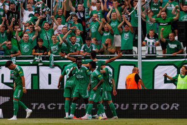 Luis Rocha, Stadyumdaki Radomiak Radom ve Jagiellonia Bialystok takımları arasında oynanan PKO BP Ekstraklasa maçında attığı golü kutluyor. Braci Czachorow, Radom, Polonya (Maciej Rogowski)