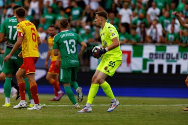 Stadyumdaki Radomiak Radom ve Jagiellonia Bialystok takımları arasında oynanan PKO BP Ekstraklasa maçı sırasında Slawomir Abramowicz. Braci Czachorow, Radom, Polonya (Maciej Rogowski)