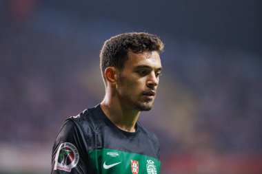 Pedro Goncalves Supertaca Candido de Oliveira 2024 maçında Estadio Municipal de Aveiro, Portekiz 'deki Sporting CP ve FC Porto takımları arasında (Maciej Rogowski)