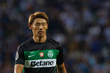Hidemasa Morita Supertaca Candido de Oliveira 2024 maçında Portekiz 'in Estadio Municipal de Aveiro kentinde bulunan Sporting CP ve FC Porto takımları arasında oynadı (Maciej Rogowski)
