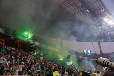 Supertaca Candido de Oliveira 2024 maçında Portekiz 'in Aveiro şehrinde bulunan Estadio Municipal de Aveiro' da oynayan Sporting taraftarları (Maciej Rogowski)