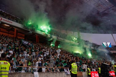 Supertaca Candido de Oliveira 2024 maçında Portekiz 'in Aveiro şehrinde bulunan Estadio Municipal de Aveiro' da oynayan Sporting taraftarları (Maciej Rogowski)