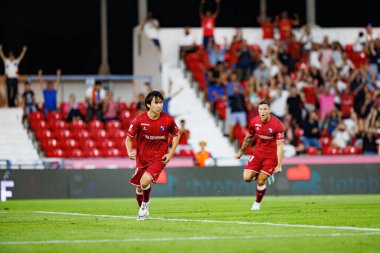 Kanya Fujimoto, Liga Portekiz maçında Gil Vicente FC ve Estadio Cidade Barcelos (Maciej Rogowski) takımları arasında attığı golü kutlarken görüldü.)