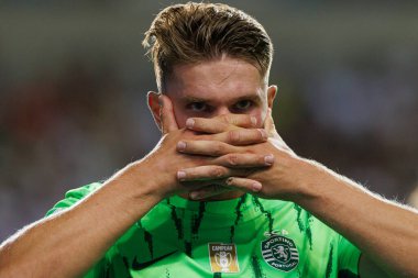 Viktor Gyokeres, Estadio Algarve 'deki SC Farense ve Sporting CP takımları arasında oynanan Liga Portekiz maçında gol attıktan sonra kutlamada görülüyor (Maciej Rogowski)